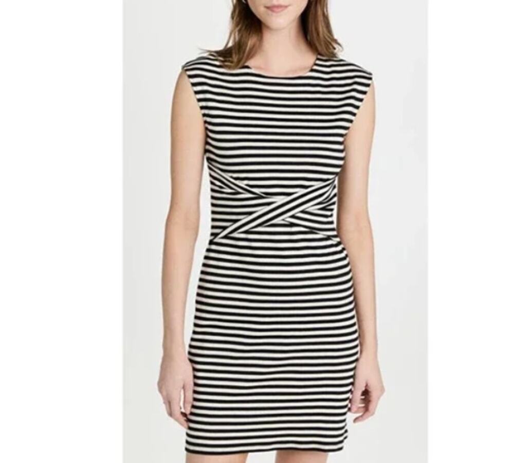 Theory Sleeveless Front Twist Knit Dress Stripe Nautical French Paris Size Small